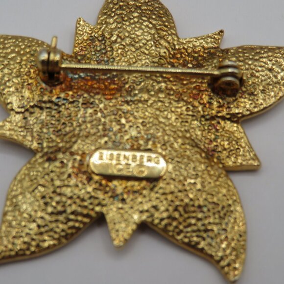 Eisenberg Ice Brooch Earrings Set Enamel Poinsettia Rhinestone Accents - Picture 7 of 10